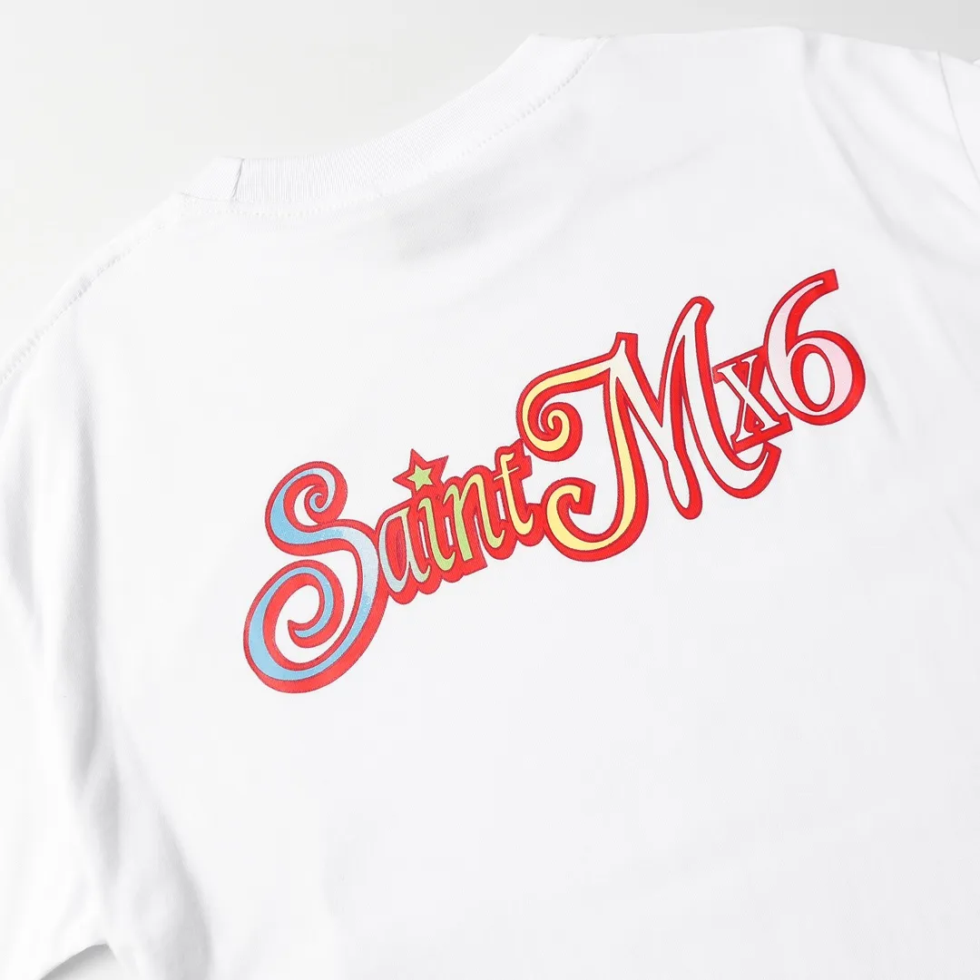 Saint Michael series trendy T craft letter drawing round neck short sleeves Style number: D3186P110 Color: white Code number: S M L XL